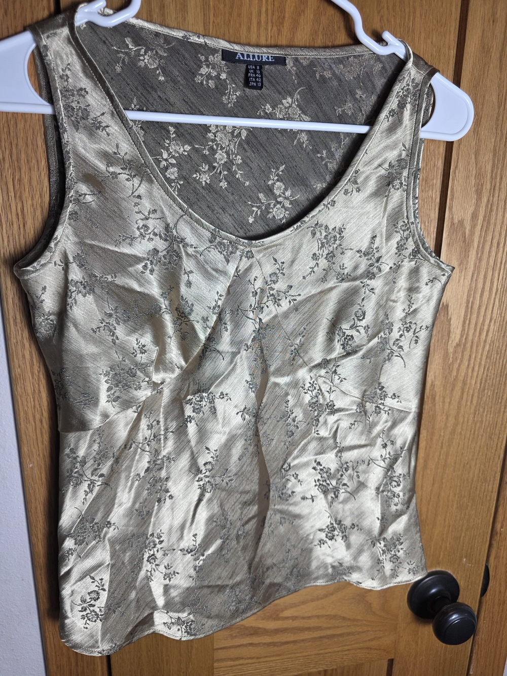 Allure Metallic Gold Floral Sleeveless Camisole Size 8 Fancy Dressy Tank Top